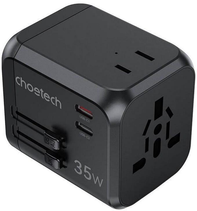 Choetech - 35W Snellader - Oplader met USB C en A - Wereldstekker - Reisstekker - Zwart