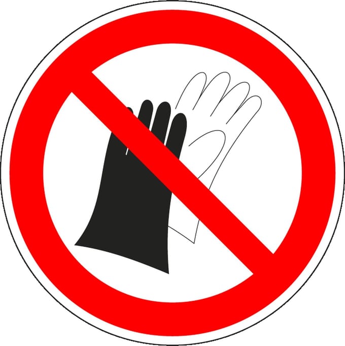 Verboden handschoenen te gebruiken sticker - ISO 7010 - P028 200 mm