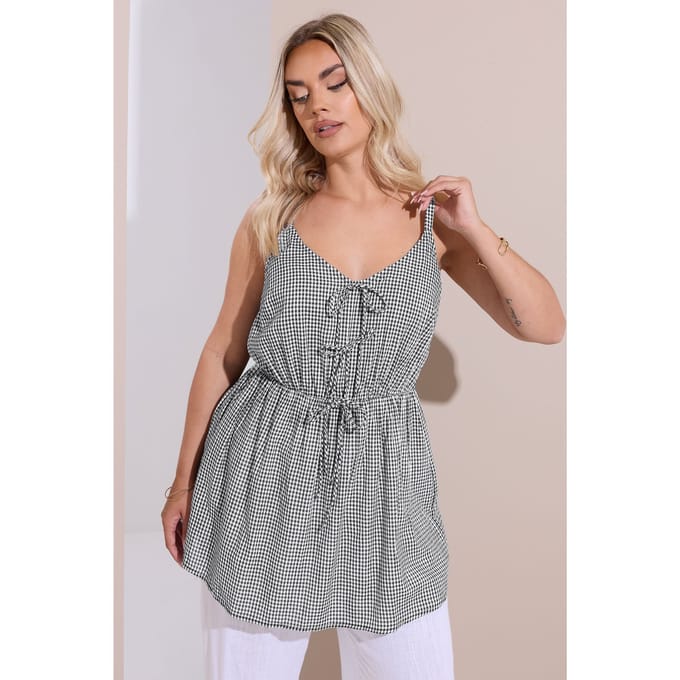 Yours Zwartwit Geruit Camitopje Met Strik Aan De Voorkant Size 48