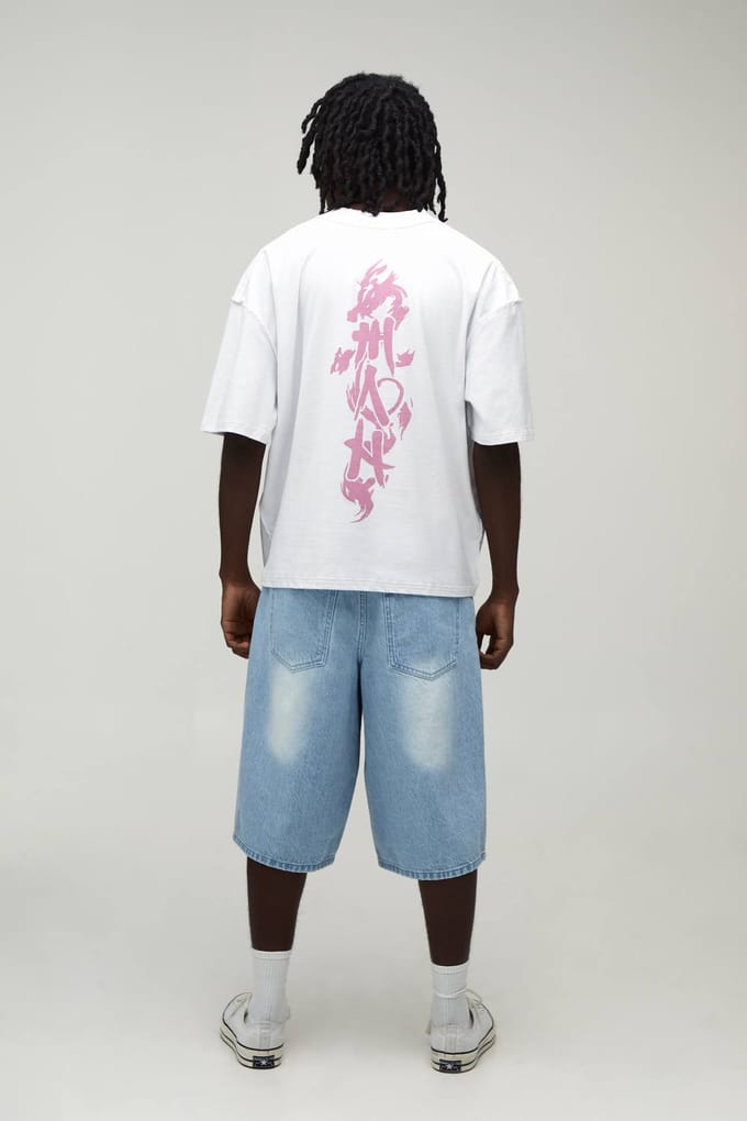 Wit Oversized Boxy T-shirt Met Zichtbare Naden En Ruggengraat Print | White | Size Small
