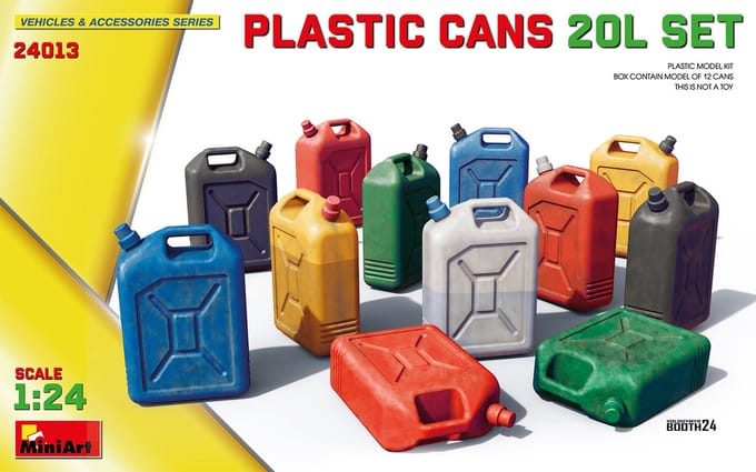 MiniArt Modelbouwpakket Diorama - 24013 Plastic Jerrycans Set voor Diorama - 20 Liter - 12 Jerrycans Plastic - 1:24 - Modelbouw