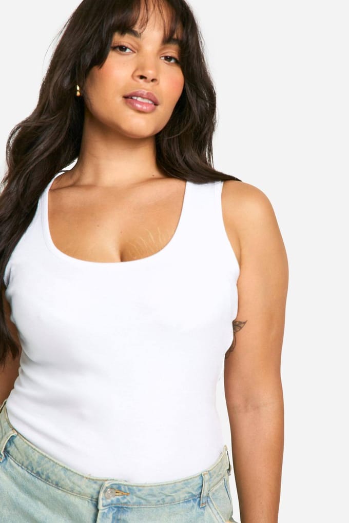 Dames Boohoo Basics Plus Ribbed Wide Strap Full Length Vest | Wit | Maat: 50