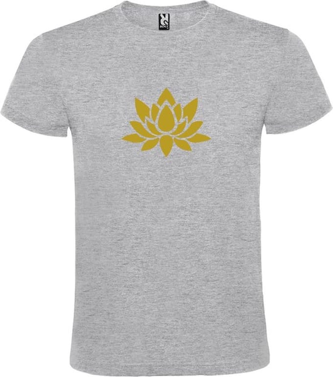 Grijs  T shirt met  print van "Lotusbloem " print Goud size M