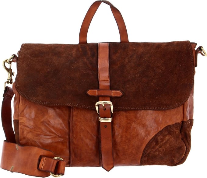 CAMPOMAGGI Leren Business tas Schoudertas Briefcase Cognac Bruine