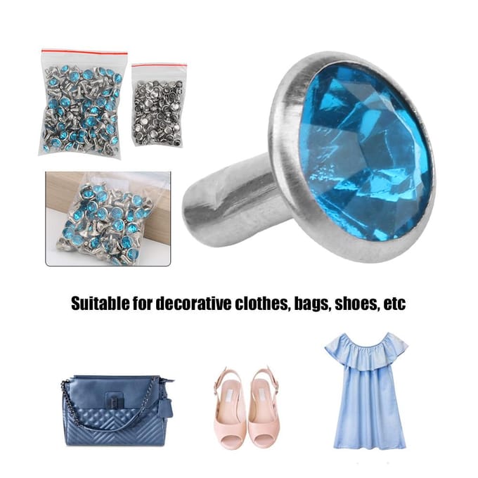 B Diamant Acrylique 8mm Décoratif DIY Clou Accessoire Vêtement 8mm Bord Argenté Cristal Bleu Clair bleu clair
