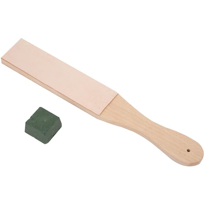 Strop en Cuir à Polir et Affûter Double Face Planche à Meuler en Bois avec Pâte à Polir beige