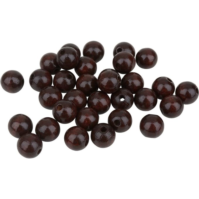 Houten kralen, Ø 12 mm, 30 stuks - Donkerbruin