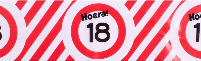 Afzetlint ''Hoera! 18'' - 18 jaar - Vier het moment! - 10 meter