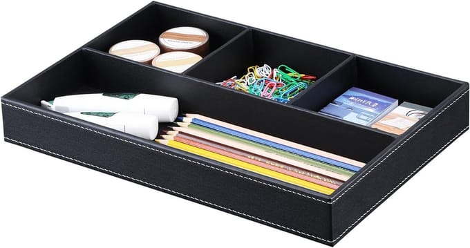 Luxe Lederen Lade Organizer in Zwart voor Efficiënte Opberging en Perfecte Indeling