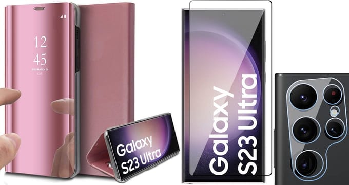 Hoesje geschikt voor Samsung Galaxy S23 Ultra - Screenprotector FullGuard & Camera Lens Screen Protector - Book Case Spiegel Roségoud