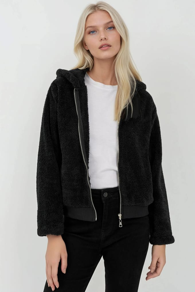 Textuur Volledige Ritssluiting Capuchon Fleece Jas
