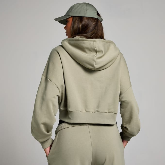 MP geropte hoodie met rits en opgestikt motief - Donkersaliegroen - L