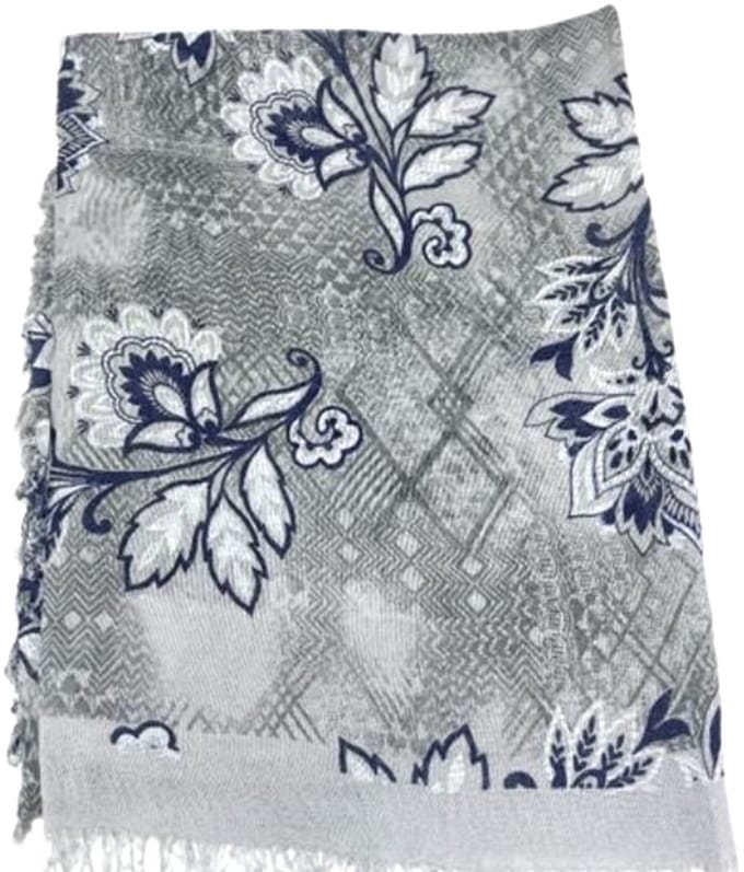 Lange Sjaal - 100% Bamboe - Print - (3802) Grijs/Donkerblauw