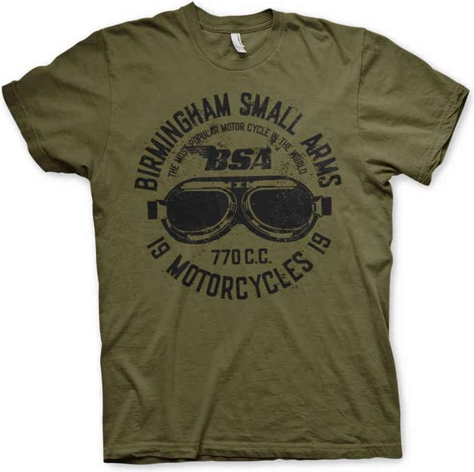 BSA Heren Tshirt -S- Birmingham Small Arms Goggles Groen