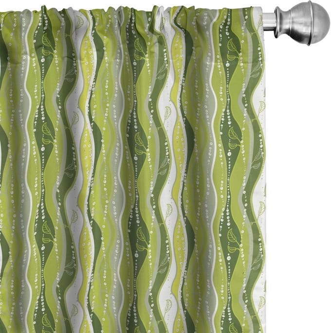 ABAKUHAUS Gestreepte Gordijnset – 2x75x175 cm – Groen – microvezel