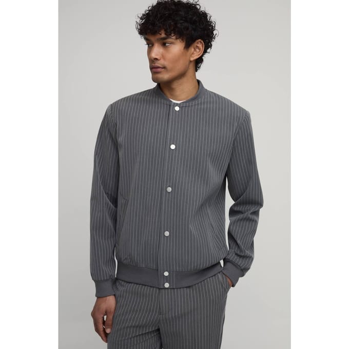 Gestreept Bomberjack In Regular Fit Met Bijpassende Broek | Charcoal | Size Small