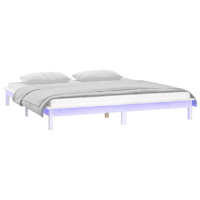 vidaXL - Bedframe - LED - massief - hout - wit - 140x200 - cm