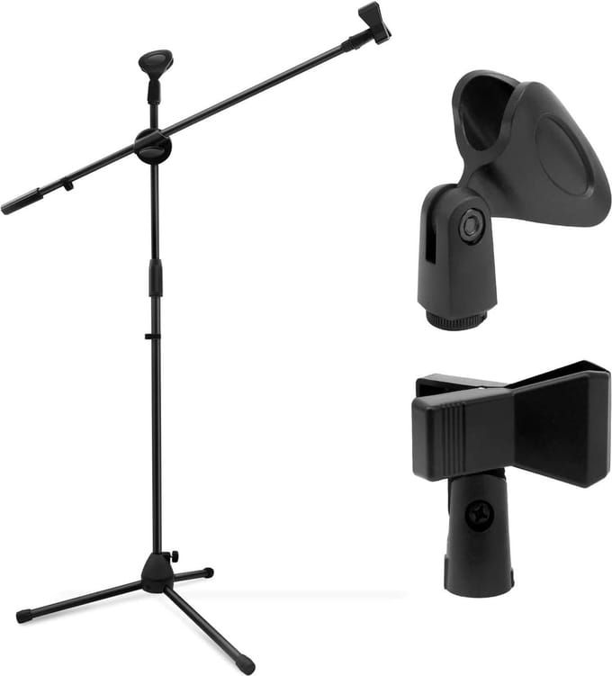 Microfoonstandaard, Ohuhu microfoonstandaard met 2 microfoonclips, microfoonstatief voor zingen, podiumbijeenkomsten, microfoonstandaard met galg, microfoonhouder voor een stabiele stand