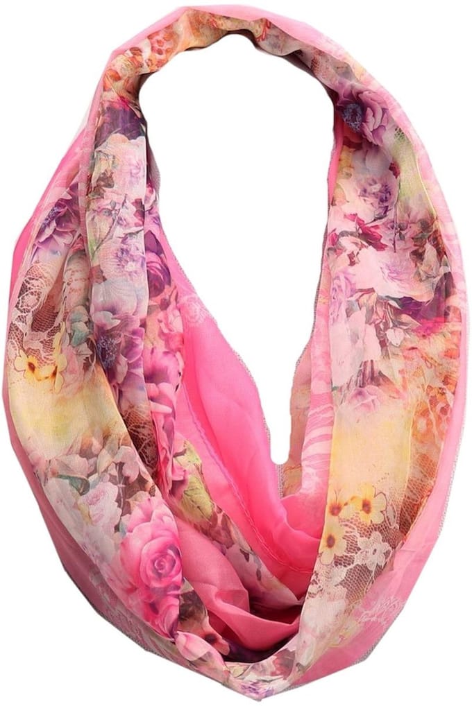 Dunne Colsjaal - Ronde Sjaal - Bloemenprint - (1504021#) - Roze
