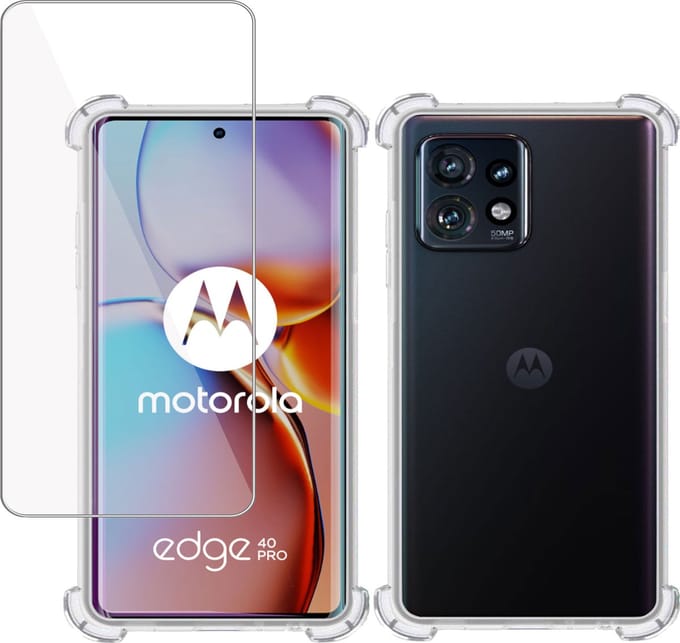 Hoesje + Screenprotector geschikt voor Motorola Edge 40 Pro – Tempered Glass - Extreme Shock Case Transparant