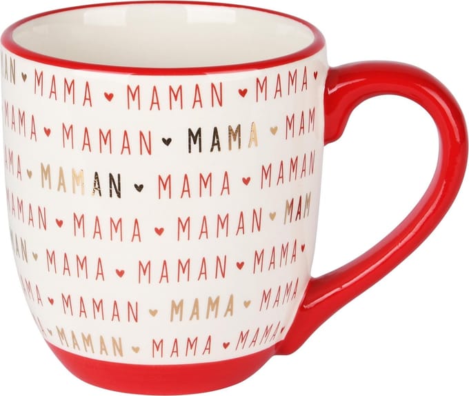 Dekoratief | Mok 'Mama/Maman', wit/rood, keramiek, 10x10x12cm | A235855