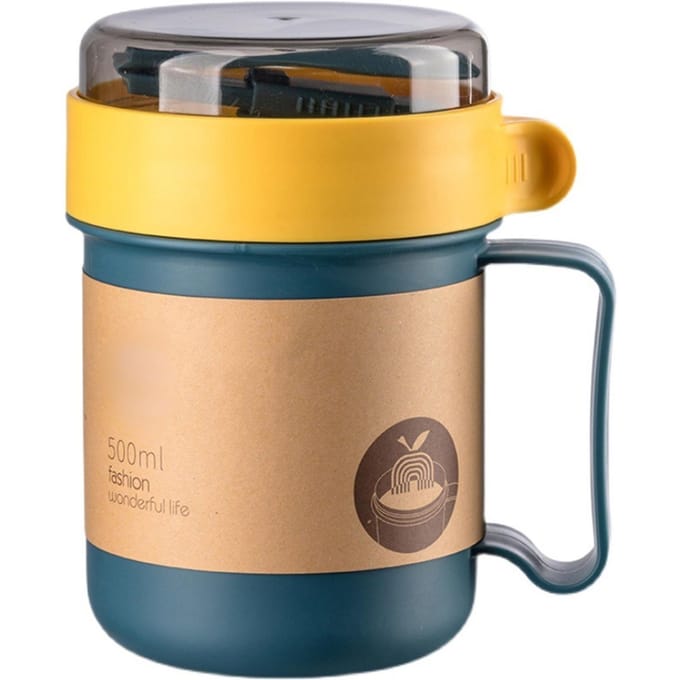 500ML Soepbeker Draagbare Stevige Plastic Geïsoleerde Soepcontainers met Deksel en Lepel voor Kantoor 500ML yellow