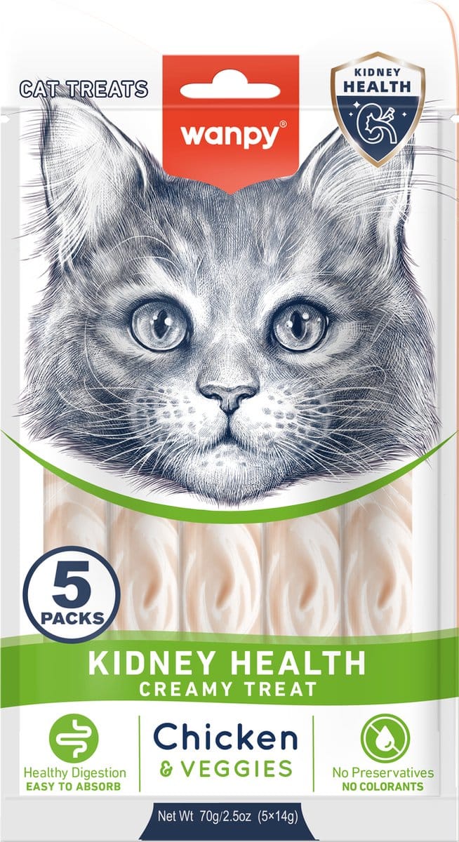 Wanpy - Likbare snack met functie - Kip & Groenten - Ondersteuning Niergezondheid - 1 x 5 sticks van 14 gram