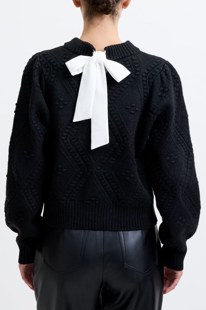French Connection Bobble Bow Jumper Blackout/white Bow Größe: M | Pullover Outlet | Damen | Schwarz