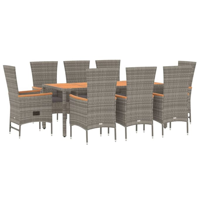 vidaXL - 9-delige - Tuinset - met - kussens - poly - rattan - grijs