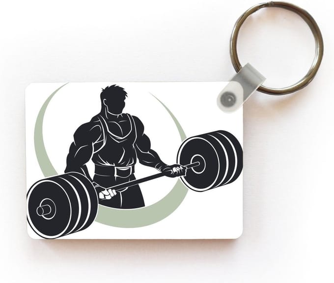 Sleutelhanger - Een illustratie van een man met gewichten. - Uitdeelcadeautjes - Plastic