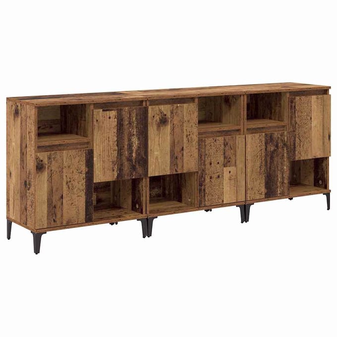 vidaXL Dressoirs 3 st Oud Hout 60 x 35 x 70 cm Bewerkt hout