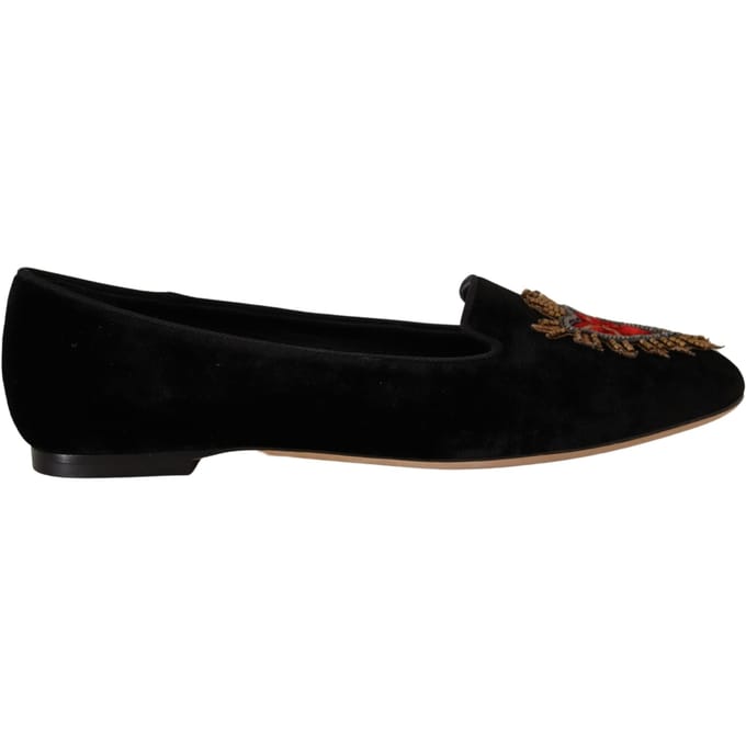 Dolce & Gabbana Zwarte DG Heilig Hart Patch Instap Flatschoenen