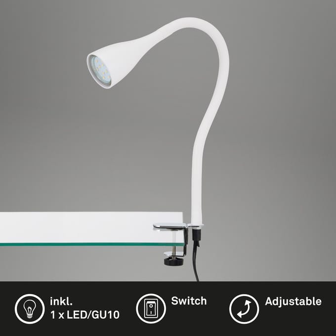 BRILONER Elasti - Klemlamp - bedlamp - met snoer - met AAN/UIT schakelaar - klemspot flexibele - warm wit 3000K - 3W - 250 lm - IP20