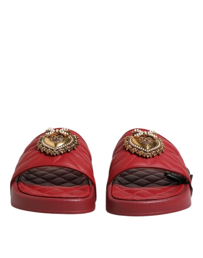 Dolce & Gabbana Rode Devotie Matelassé Leren Slides Schoenen