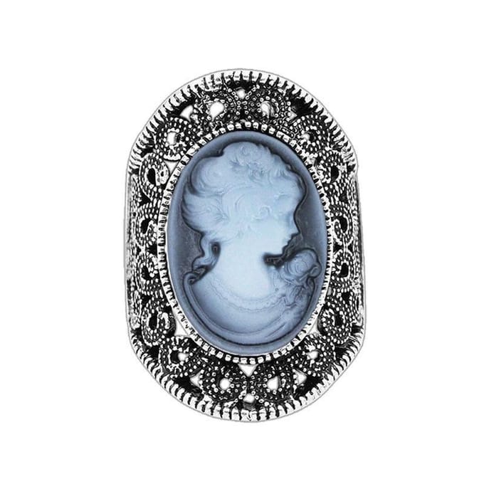 Retro Exotisch Meisje Prinses Hoofd Ring Imitatie Ivoor Antieke Ring No. 6 black