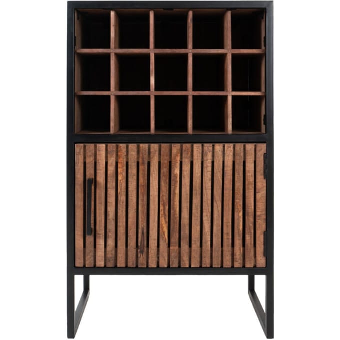 Wijnkast Loek 90 x 55 cm - Bruin Mangohout - Industrieel