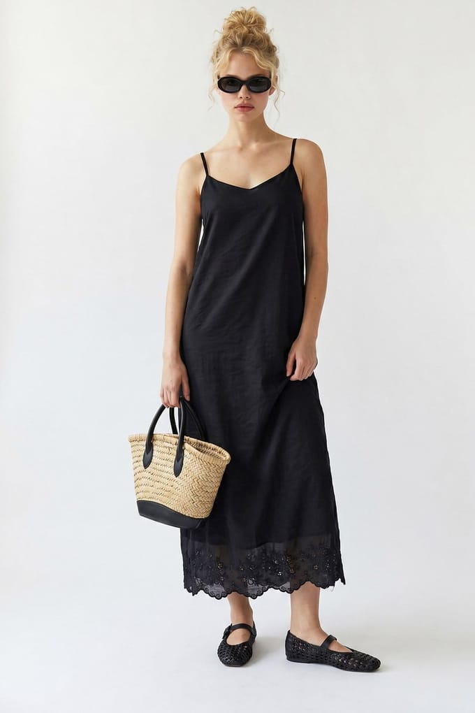 Geborduurde A-Lijn Midi Slipdress