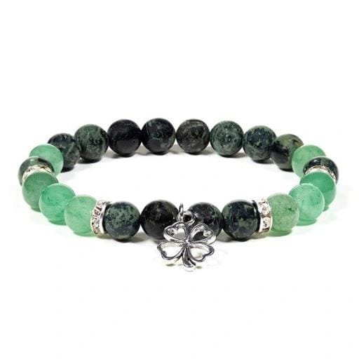 Armband kambaba/groene aventurijn met Klavertje
