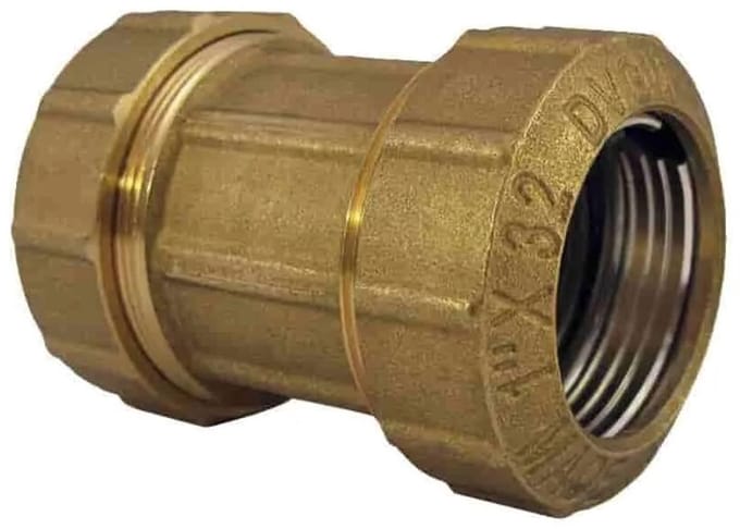 20mm PE Buis Koppeling Messing - MS58, 16 bar, -20°C tot +120°C