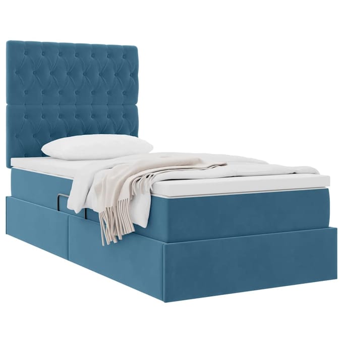 vidaXL - Opslag - bed - met - matras - Donkerblauw - 90 - x - 200 - cm - Fluweel