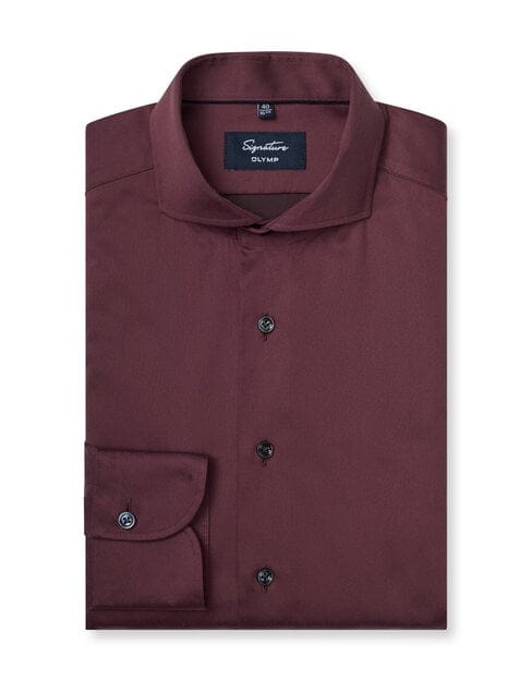 OLYMP Signature Overhemd, Tailored Fit, Signature Cutaway, Bordeauxrood