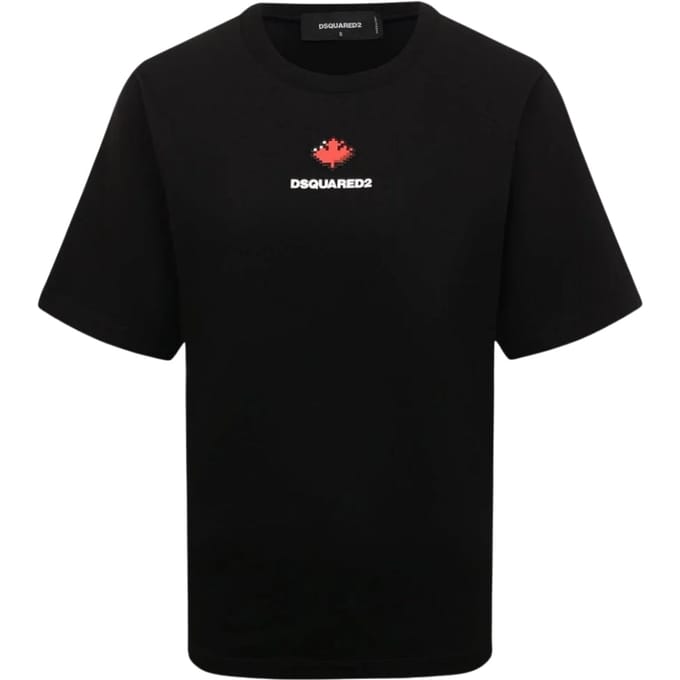 Dsquared2 Pixel Leaf Logo Print Crew Neck Zwart T-shirt