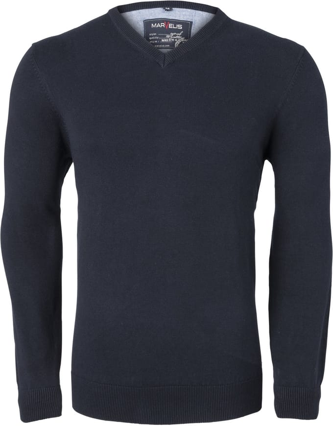 MARVELIS heren trui katoen - V-hals - donkerblauw