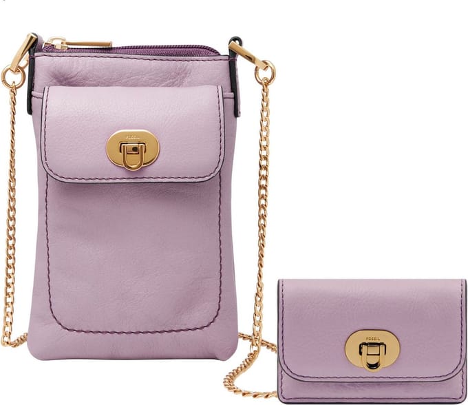 FOSSIL Leren telefoontasje schoudertas Harper Phone Bag Lavender paars