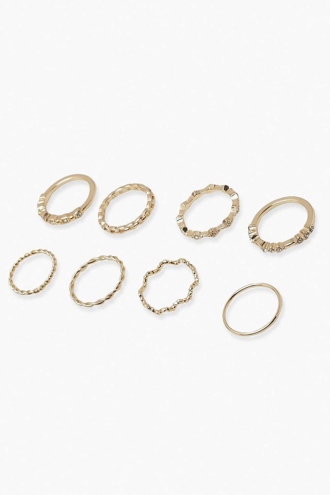 boohoo Dames Twist Wave Ring Pakket | Goud | Maat: Small
