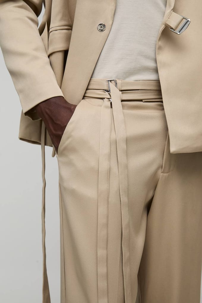 Relaxed Fit Pantalon met Strikceintuur op Maat | Stone | Size 32