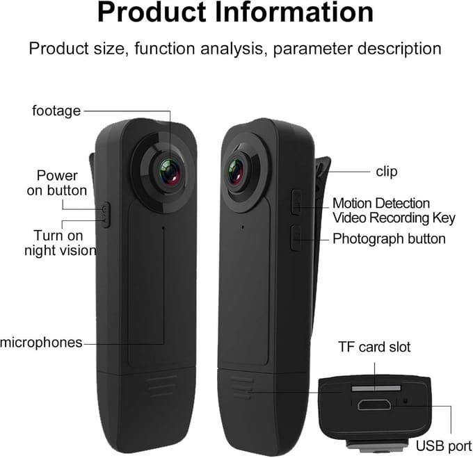 HD 1080P Bodycam met Nachtzicht en Bewegingsdetectie