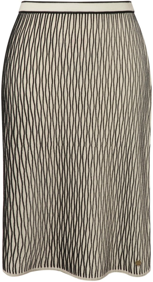 Ulla Popken - Dames - Gebreide rok wolmix 3D-structuur elastische tailleband - Off-white - Maat 58+