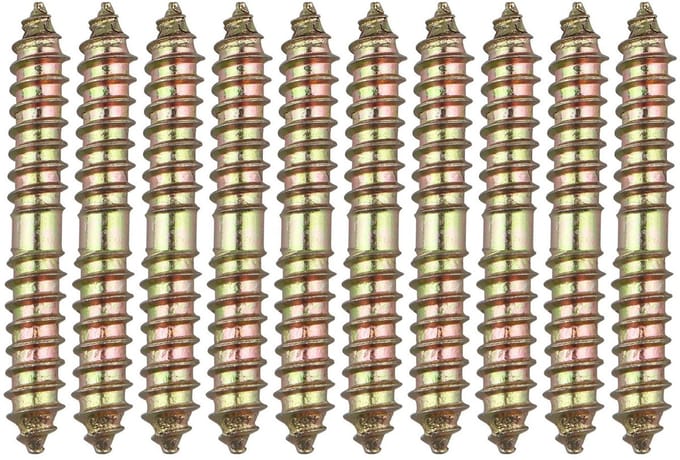 Schroeven M8 - Hout voor Hout Deuvelschroef - Zelftappende Schroeven - 10 Stuks - Bronskleur - Totale Lengte 60 mm