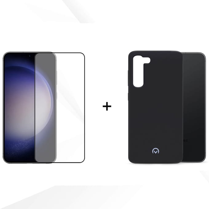 Bundel: Samsung Galaxy S23 screenprotector gehard glas Edge to Edge + Soft Case - Mat Zwart